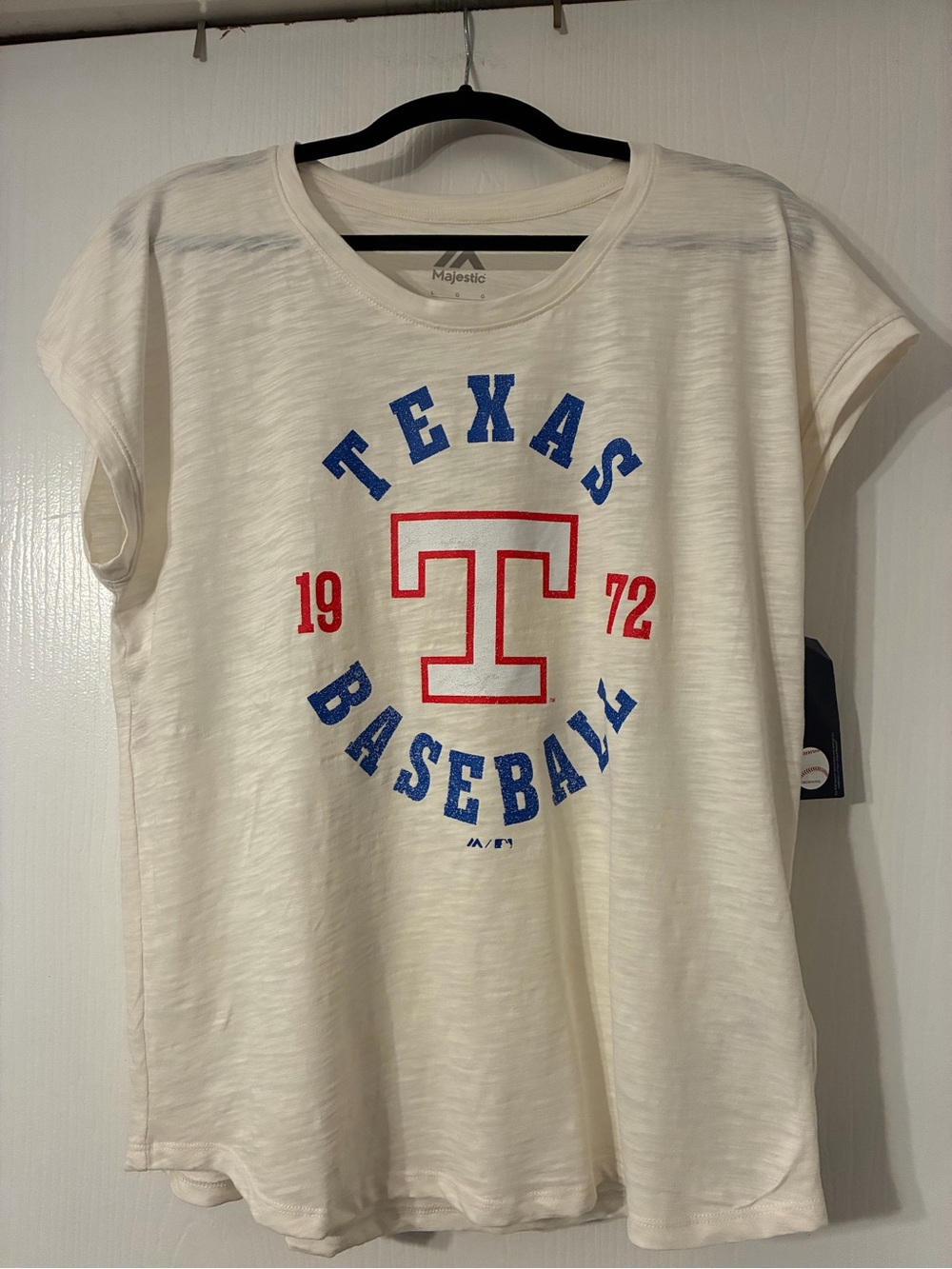Genuine Merchandise White Tee with Red & Blue Texas Baseball Graphic NWT